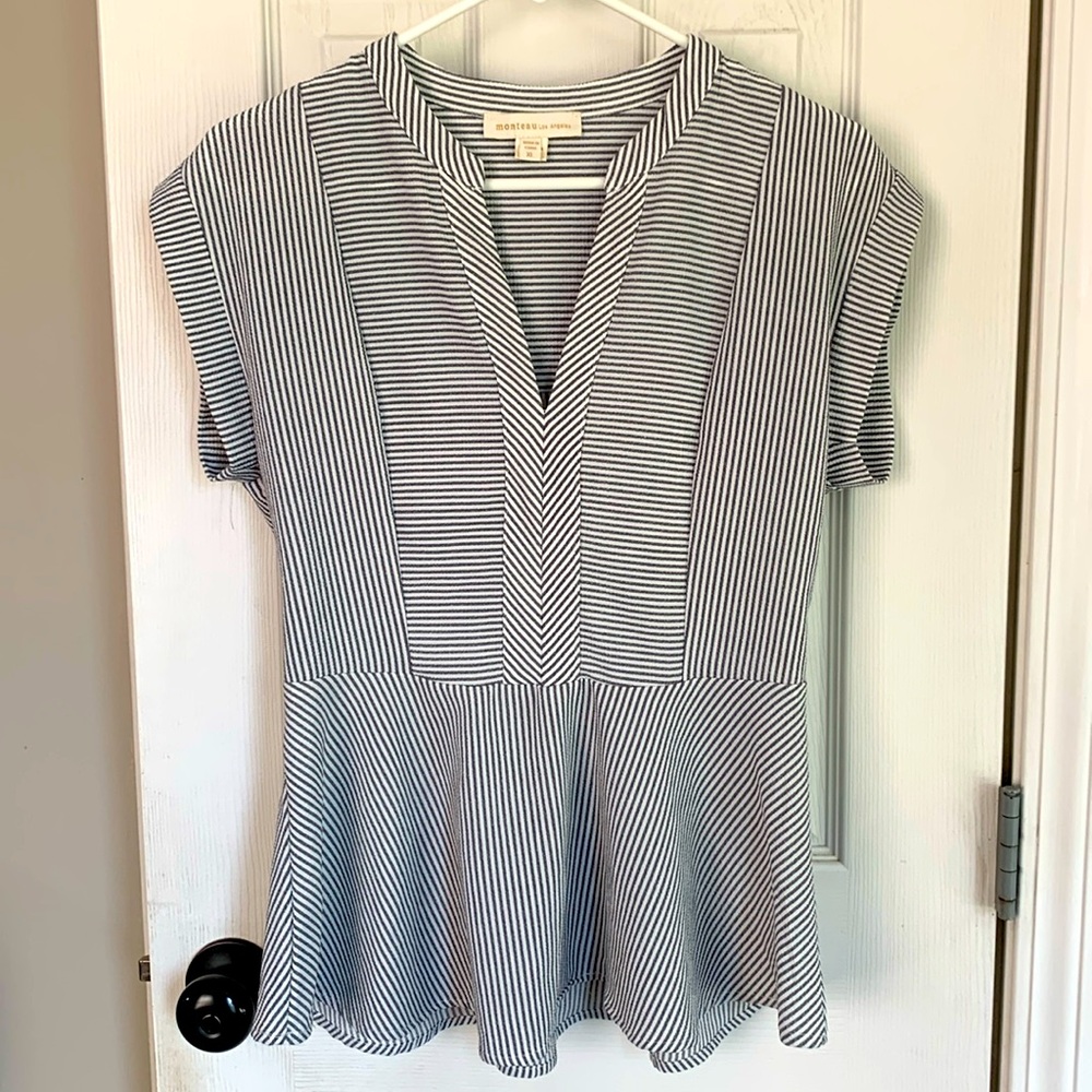 Monteau Los Angeles sz XL striped fit and flair blouse